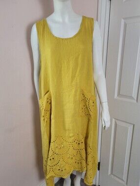 NOT FOR SALE  Made in Italy Linen Eyelet Lce Midi Dress Lagenlook